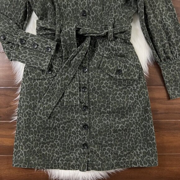 Marissa Webb Size 4 Mera Canvas Leopard‎ Button Up Mini Dress Belted - Picture 3 of 11